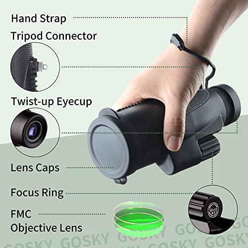 Gosky Titan 12X50 Monocular Telescope with Smartphone Holder - Waterproof Fog-Proof Shockproof Scope BAK-4 Prism FMC for Bird Watching Hunting Camping Traveling Wildlife Scenery