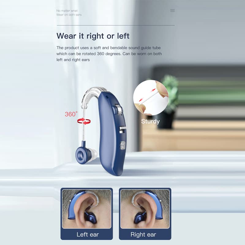 Elderly Rechargeable Hearing Aid Portable Sound Collector Helps Hearing, Bluetooth Hearing Aid, Elderly Ear Hook Sound Amplifier Headphones (Blue)
