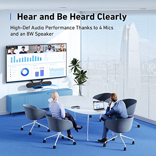 AnkerWork BR300 USB Video Conference Bar, Conference Room Camera System, Video Conference Camera, 4K, 121° Field of View, 4 Mic Array, Dual Speaker, 32kHz, for Small Rooms