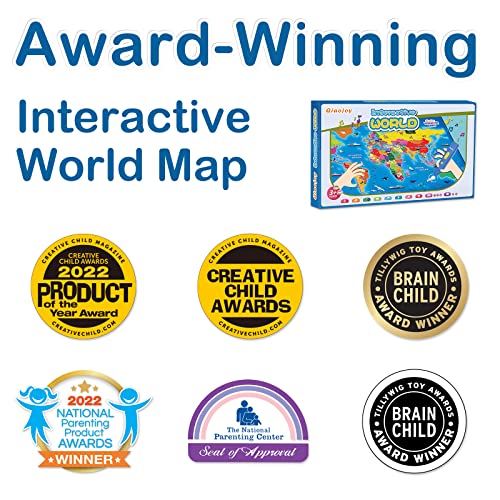 Bilingual Interactive World Map for Kids Learning and Educational Toys , Talking Kids Map Toy Electronic Map Poster for Kids of Ages 4 to 12 Years Old, Custom Talking Birthday & Christmas Gifts Card