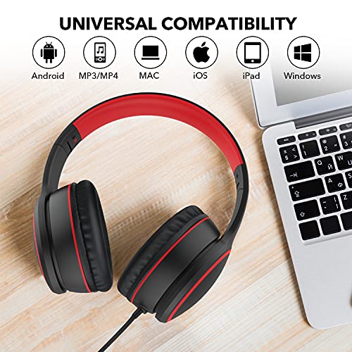 RORSOU R10 On-Ear Headphones with Microphone, Lightweight Folding Stereo Bass Headphones with 1.5M No-Tangle Cord, Portable Wired Headphones for Smartphone Tablet Computer MP3 / 4 (Black)