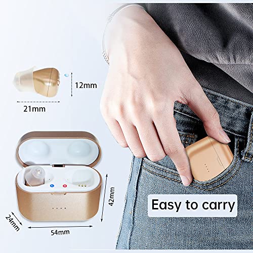 Lorhyme Rechargeable Hearing Amplifier for Elderly and Adult Assisted Hearing Home Comfort Hearing Aid Mini Digital Hearing Device (Golden)