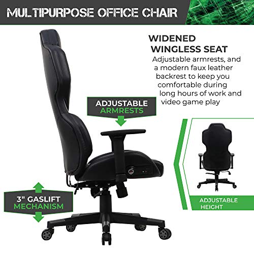 X Rocker Zeta PC Office Gaming Chair, 27.36" x 27.56" x 48.43", Black/Gray