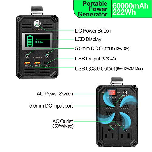 300W Solar Generator, FlashFish 60000mAh Portable Power Station Camping Potable Generator, CPAP Battery Recharged by Solar Panel/Wall Outlet/Car, 110V AC Out/ DC 12V /QC USB Ports for CPAP Camp Travel