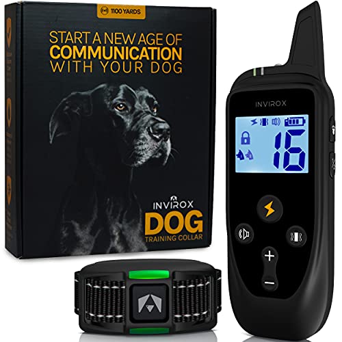 INVIROX Dog Shock Collar for Large Dogs [2022 Edition] 123 Levels Dog Training Collar , 1100Yards Range, 100% Waterproof, Rechargeable Shock Collar for Medium Dogs