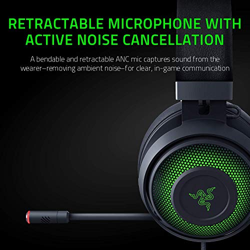 Razer Kraken Ultimate RGB USB Gaming Headset: THX 7.1 Spatial Surround Sound - Chroma RGB Lighting - Retractable Active Noise Cancelling Mic - Aluminum & Steel Frame - for PC & Mac - Classic Black