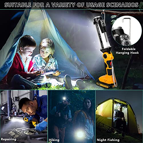 Cordless LED Work Light for Dewalt 20V Max Li-ion Battery, Hiesuan 35W 2000LM Outdoor Flashlight Portable Camping Lanterns with Hook, 90°Rotatable for Car Repairing, Job Site Lighting, Emergency