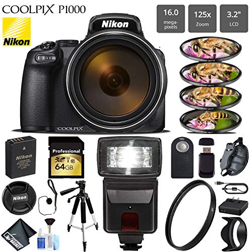 Nikon COOLPIX P1000 Digital Camera 16MP 125x Optical Zoom & Build in Wi-Fi + Slave Flash + Macro Filter Kit + UV Protection Filter + Tripod - International Version