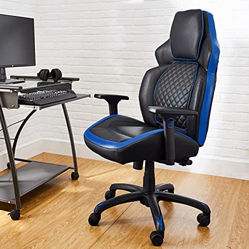 Amazon Basics Ergonomic Gaming Chair with Bluetooth Speakers and Built-in Mic, Push-Button Height Control - Blue