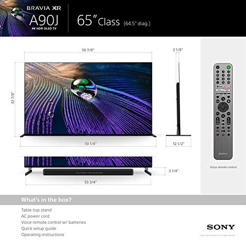 Sony A90J 65 Inch TV: BRAVIA XR OLED 4K Ultra HD Smart Google TV with Dolby Vision HDR and Alexa Compatibility XR65A90J- 2021 Model