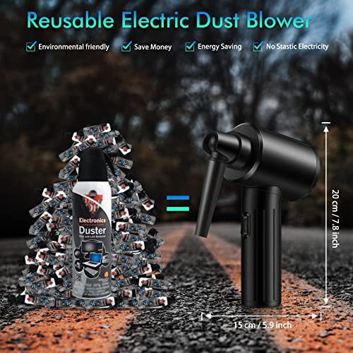 REESIBI Cordless Electric Air Duster, 3-Gear to 90000 RPM Strongest Powerful Dust Blower, Replaces Compressed Air Cans for Computer Keyboard Car Cleaning, Rechargeable 7500mAh