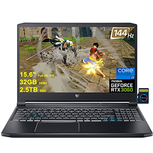 Acer Predator Triton 300 15 Gaming Laptop I 15.6" Full HD IPS 144Hz I 11th Gen Intel 8-Core i7-11800H I 32GB DDR4 2.5TB SSD I GeForce RTX 3060 6GB I RGB Backlit Thunderbolt Win11 + 32GB MicroSD Card