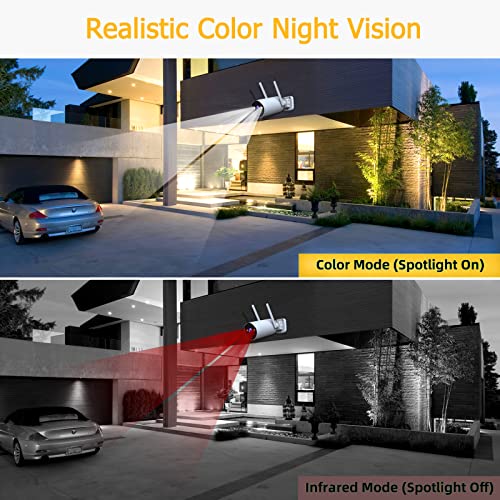 【3MP Color Night Vision + Motion Detection】CAMCAMP Wireless Home Security System, Include Solar Panel & Base Station & 4 Cameras, 180-Day Battery Life, 2 Way Audio, APP Remote, for Outdoor and Indoor