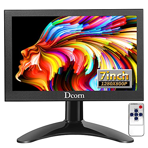 7 inch Mini Monitor,Small HDMI Monitor 1080P IPS Computer Monitors Support HDMI VGA BNC AV Input with Wall Bracket&Remote Control 1280x800 Pixel,160 Full Viewing w/Speaker