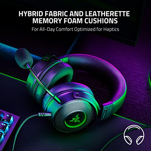 Razer Kraken V3 HyperSense Wired USB Gaming Headset w/Haptic Technology: Triforce Titanium 50mm Drivers - THX Spatial Audio - Hybrid Fabric & Leatherette Memory Foam Cushions - Detachable Mic