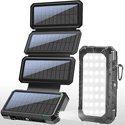 Two Packs of 20,000mAh PD 18W Fast Solar Charger with Foldable Panels, High Capacity Solar Power Bank External Backup Battery Charger Portable (W12Pro-Orange&Black)