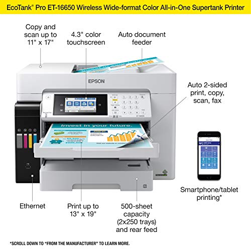Epson EcoTank Pro ET-16650 Wireless Wide-Format Color All-in-One Supertank Printer with Scanner, Copier, Fax and Ethernet