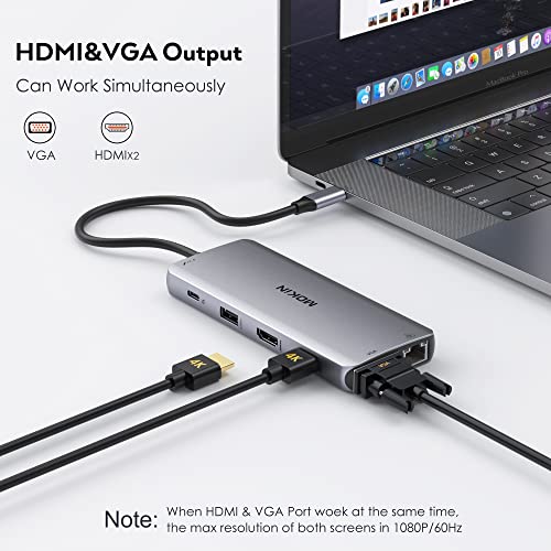 USB C Docking Station Dual Monitor, MOKiN Laptop Docking Station with 2 HDMI, VGA, 3 USB 3.1, 2 USB 2.0, PD Charging, Ethernet, Audio&Mic for MacBook/Dell XPS/HP/Lenovo ThinkPad/Surface