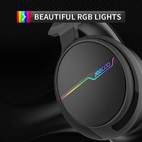 Jeecoo USB Pro Gaming Headset for PC - 7.1 Surround Sound Headphones with Noise Cancelling Microphone- Memory Foam Ear Pads RGB Lights for Laptops