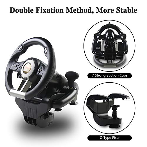 Game Racing Wheel, PXN-V3II 180° Competition Racing Steering Wheel with Universal USB Port and with Pedal, Suitable for PC, PS3, PS4, Xbox One, Xbox Series S&X, Nintendo Switch - Black