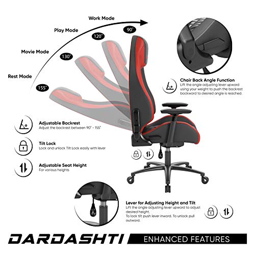 Atlantic Dardashti Gaming/Executive Chair –Molded Cold-Cure Foam, ANSI/BIFMA X5.1 Tested, Class-4 Heavy-Duty Gas Piston, 350 lbs. Weight Load, 8-Way Arm Rests, PN 78050357 – Black and Ruby Red