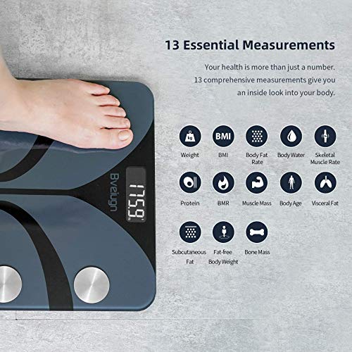 Bveiugn Body Fat Scale, Smart Scale for Body Weight BMI Digital Bathroom Wireless Scales, Body Composition Analyzer with Health Monitor Sync Apps, 400 lbs - Black