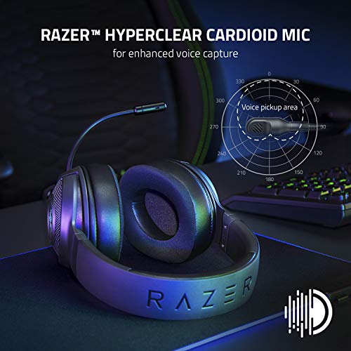 Razer Kraken V3 X Gaming Headset: 7.1 Surround Sound - Triforce 40mm Drivers - HyperClear Bendable Cardioid Mic - Chroma RGB Lighting - for PC - Classic Black