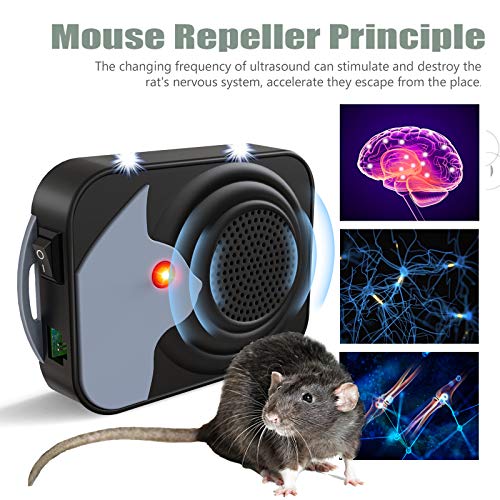 Car Mice Repeller, Electronic Rat Repellent, Under Hood Mouse Repeller, Mice Control Devices Rodent Deterrent Defense Rat Marten with LED Strobe Lights for Car Engine (Black)