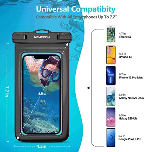 Newppon Waterproof Cell Phone Pouch : 3 Pack Universal Water Proof Dry Bag Case with Neck Lanyard - Underwater Clear Cellphone Holder Large Protector for iPhone Samsung Galaxy for Beach Pool Swimming