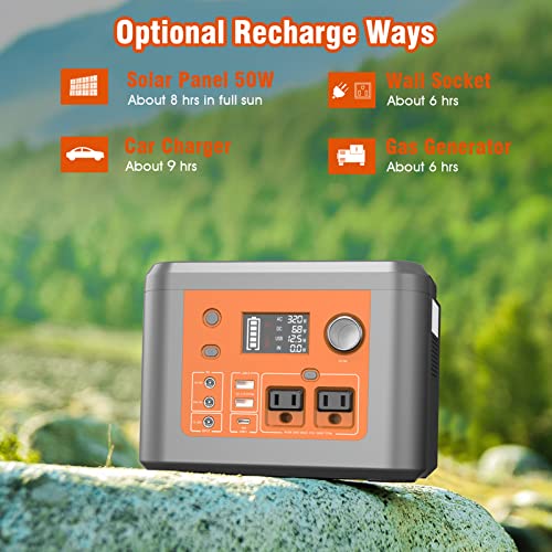 Portable Power Station 350W,Large AC Power Bank 80000mAh/296Wh,External Lithium Battery Portable Laptop Charger,Phone Wireless Charging 10W MAX,AC Pure Sine Wave for Outdoor Tent Camping RV Emergency