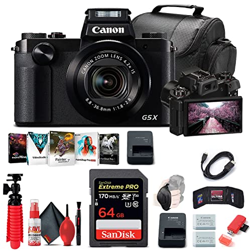 Canon PowerShot G5 X Digital Camera (0510C001), 64GB Card, NB13L Battery, Corel Photo Software, Charger, Card Reader, Soft Bag, Tripod, Strap + More (International Model)