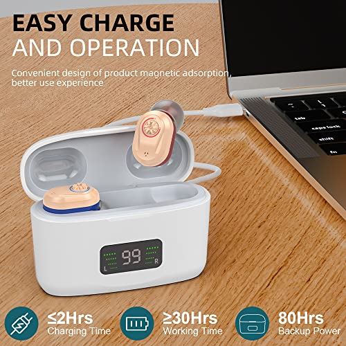 Nano Hearing Aids Rechargeable Hearing Aids for Seniors with Noise Cancelling Mini Invisible Hearing Amplifier for Adults Hearing Loss Digital Hearing Devices with Charging Case Pair,Blue & Red