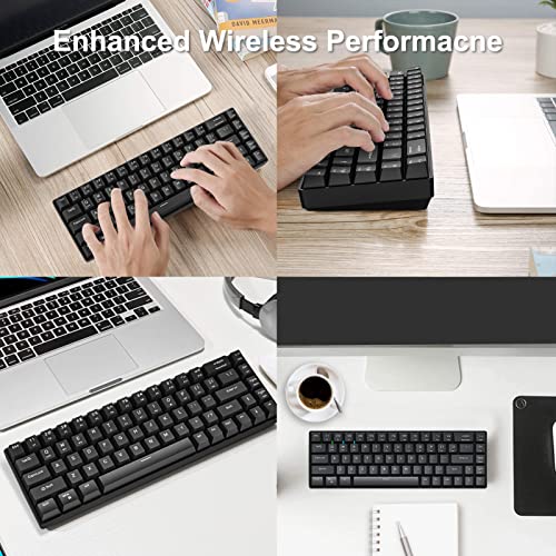 NPET K63 2.4G Wireless/Bluetooth 60% Mechanical Keyboard, Compact 68 Keys Red Switch Gaming Keyboard, for PC, Laptop, Cell Phone