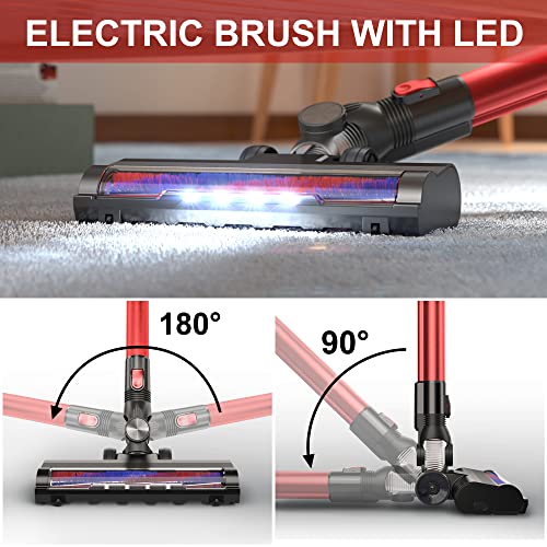 PRETTYCARE Cordless Vacuum Cleaner, 180W Powerful Suction Stick Vacuum with 30min Long Runtime Detachable Battery, 4 in 1 Lightweight Quiet Vacuum Cleaner Perfect for Hardwood Floor Pet Hair, W100