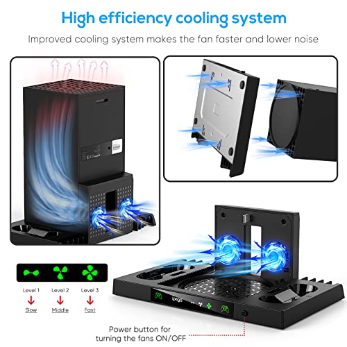 Upgraded Cooling Stand for Xbox Series X with Charging Station, MENEEA Charger Stand for Controller with 2 Cooler System for XBSX Console, Headset Hook & Game Slots, for Xbox Series X Accessories Kit