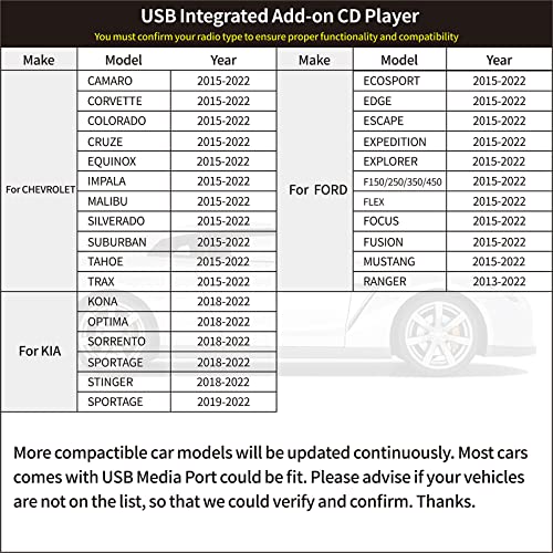 Vehicle CD Player, Cidava OE Integrated Vehicle CD Player via USB Radio Connection – (See Vehicle Fit Chart Image)