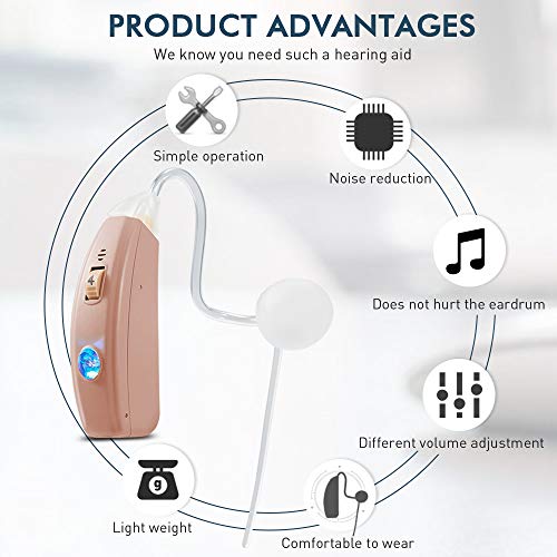 Rechargeable Hearing Aids for Seniors and Adults, Vivtone Pro20 Best Digital Hearing Amplifiers with Noise Canceling, BTE PSAP Hearing Devices with Charging Dock, Beige, Pair
