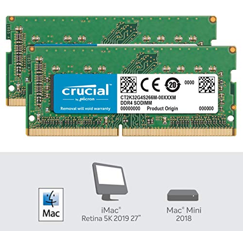 Crucial RAM 64GB Kit (2x32GB) DDR4 2666 MHz CL19 Memory for Mac CT2K32G4S266M