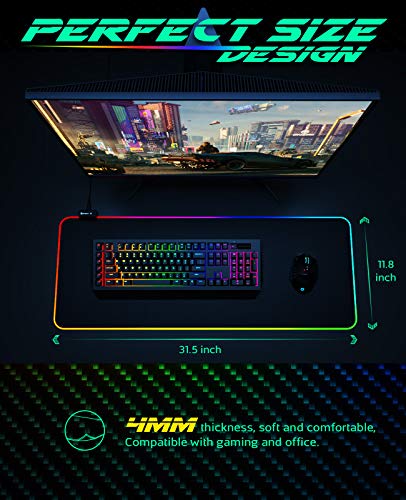 RGB Gaming Mouse Pad, UtechSmart Large Extended Soft Led Mouse Pad with 14 Lighting Modes 2 Brightness Levels, Computer Keyboard Mousepads Mat 800 x 300mm / 31.5×11.8 inches