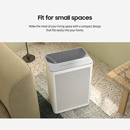 SAMSUNG Bluesky Compact Air Purifier, Home Filtration System for Small Rooms w/ Smart Purification, Remote Monitoring and Control, Auto and Sleep Modes, AX26BG3100GG, Grey