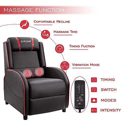 Homall Gaming Recliner Chair Racing Style Single Living Room Sofa Recliner PU Leather Recliner Seat Home Theater Seating (Red, Massage)