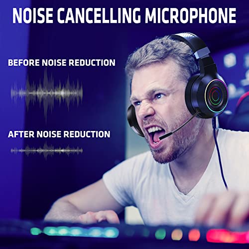 CHAFON RGB Gaming Headset with Mic for Xbox One, PS4, PS5, Over-Ear Headphones with Stereo Surround Sound, Dynamic RGB Light, Memory Foam Earcups, Noise Canceling Mic for PC, Laptop, Phone