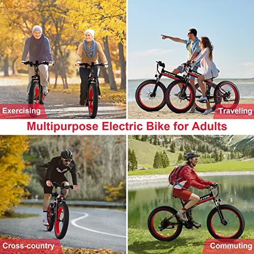 Electric Bike,26''Fat Tire Electric Bike with 48V 13Ah Removable Battery,750W Folding Electric Bike for Adults,30 MPH Electric Mountain Bike,Shimano 21 Speed E-Bike with Phone Charger Mount