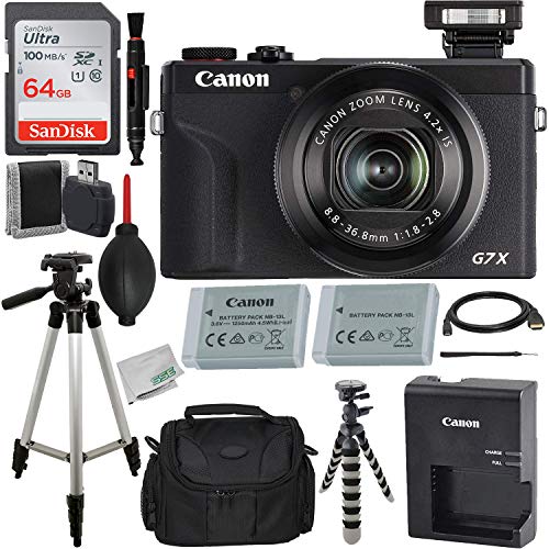 Canon PowerShot G7 X Mark III Digital Camera (Black) with Essential Accessory Bundle - Includes: SanDisk Ultra 64GB SDXC Memory Card, 1x Seller Supplied Replacement Battery, 50" Tripod & Much More