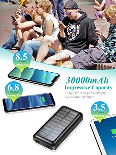 Portable Charger Power Bank 30000mAh - SOXONO Solar Charger, 2 USB Ports High-Speed Panel External Battery Pack for iPhone, Samsung Galaxy and More