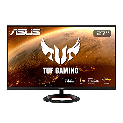 ASUS TUF Gaming 27” 1080P Monitor (VG279Q1R) - Full HD, IPS, 144Hz, 1ms, Extreme Low Motion Blur, Speaker, FreeSync Premium, Shadow Boost, VESA Mountable, DisplayPort, HDMI, Tilt Adjustable