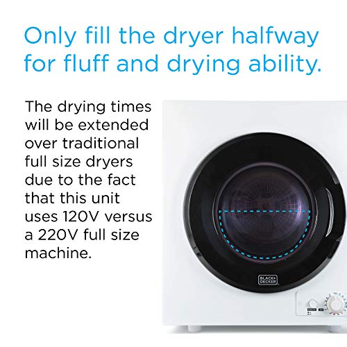 BLACK+DECKER BCED26 Portable Dryer, Small, 4 Modes, Load Volume 8.8 lbs., White