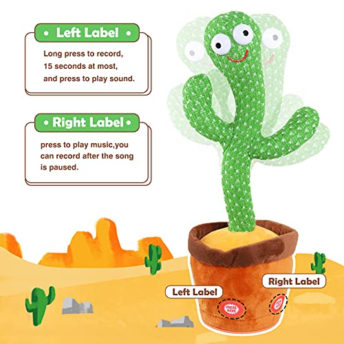 Kids Dancing Talking Cactus Toys for Baby Boys and Girls, Talking Sunny Cactus Toy Electronic Plush Toy Singing, Record & Repeating What You Say with 120 English Songs and LED Lighting for Home Decor