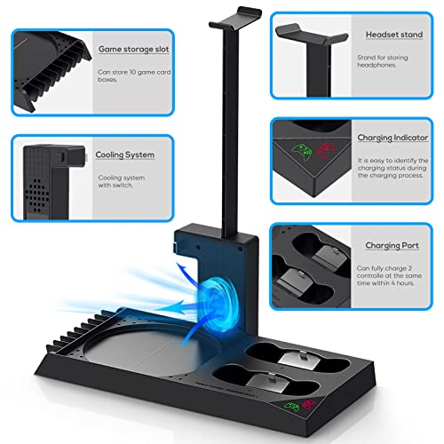 Vertical Cooling Stand Compatible with Xbox Series X, YUANHOT Charging Station Dock with 1400mAh Rechargeable Battery Pack and Dual Controller Charger Ports (NOT Compatible with Xbox One X/S), Black