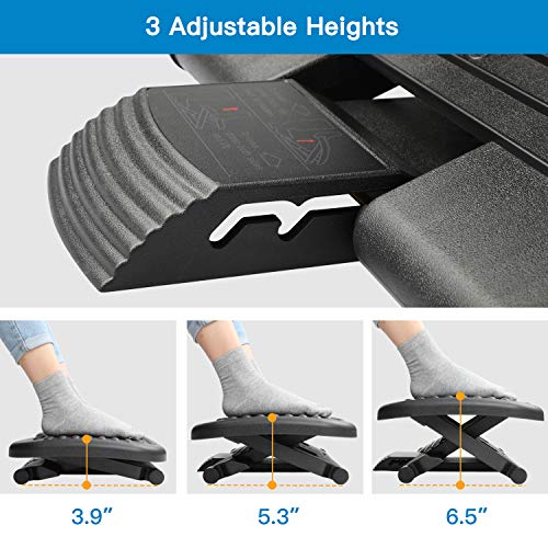 HUANUO Footrest Under Desk - Adjustable Foot Rest with Massage Texture and Roller, Ergonomic Foot Rest with 3 Height Position, 30 Degree Tilt Angle Adjustment for Home, Office